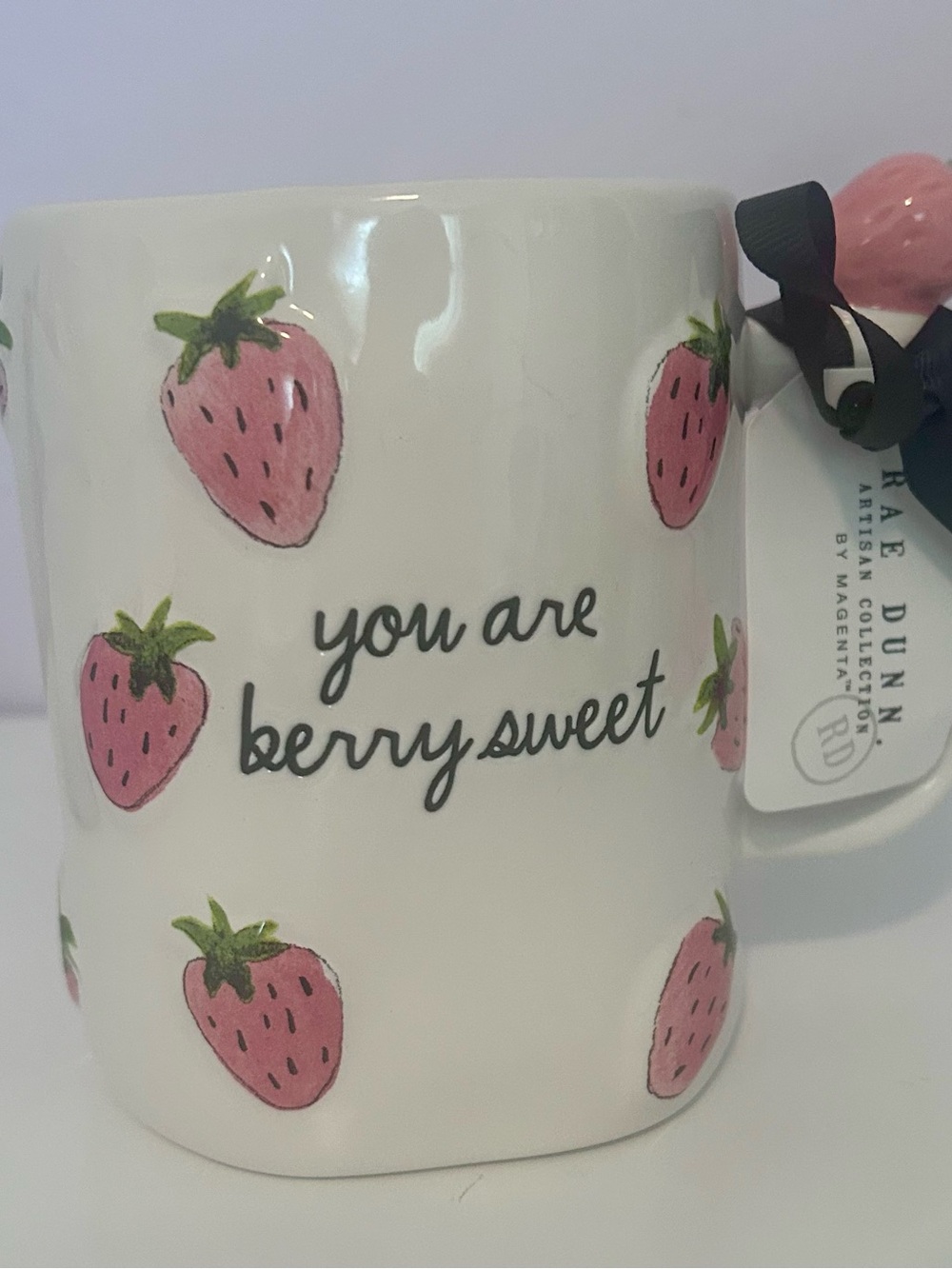 Rae Dunn White Mug with Pink Strawberry Motif